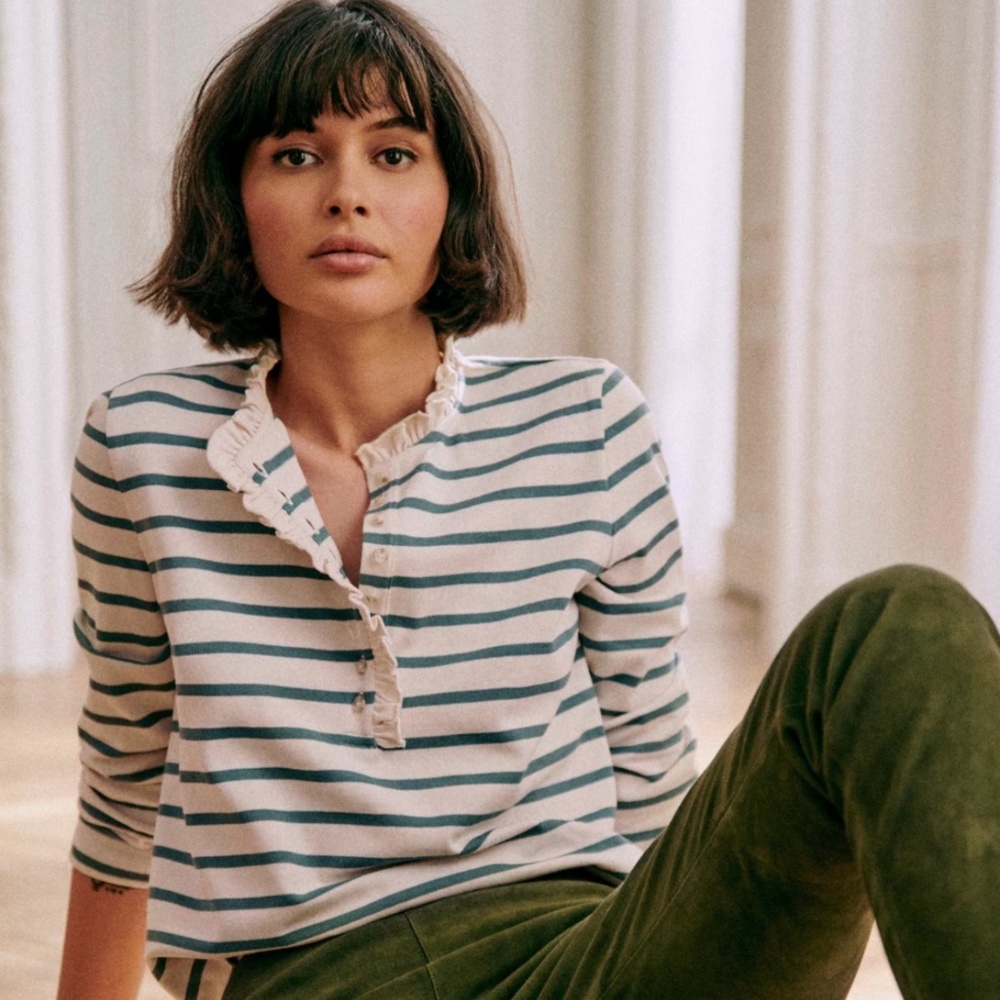 Sezane Gaël Marinière Ecru / Sage - Size XL